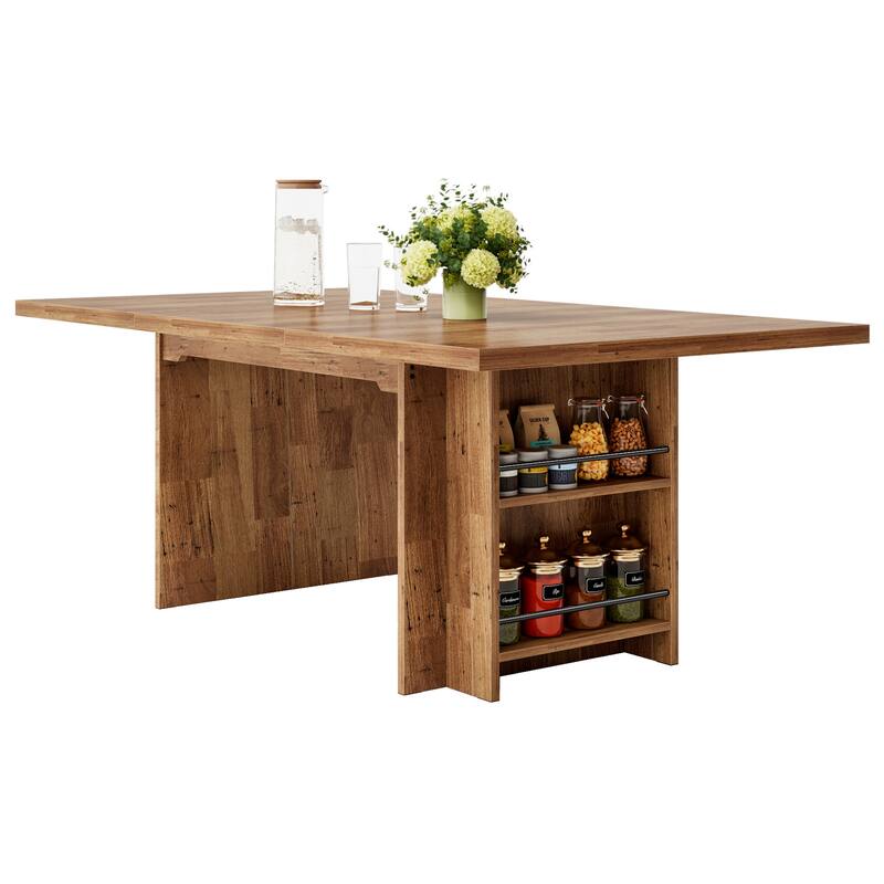 6-8 Rectangular Dining Table with Storage, 63-Inch Kitchen Table, Vintage Finish
