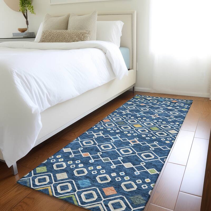 Premium Washable Super Soft Moroccan Global Mayfield Rug - Navy - 2'3" x 7'6"