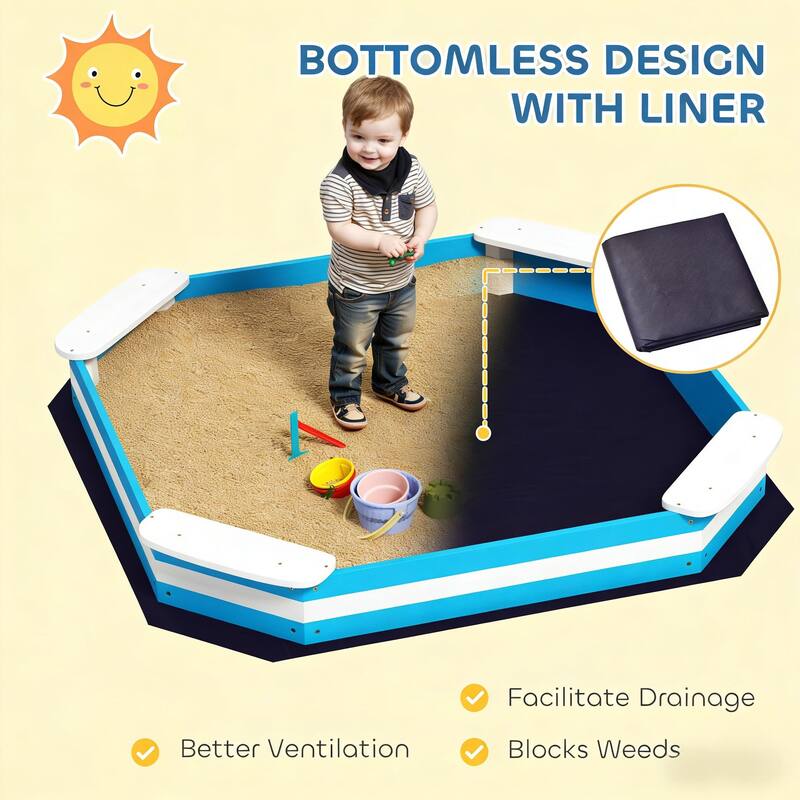 GDFStudio Outdoor Rowan Fir Wood Kids Sandbox with Seating and Liner