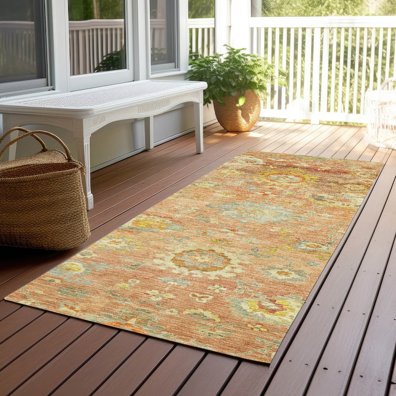 Machine Washable Indoor/ Outdoor Vintage Traditional Chantille Rug