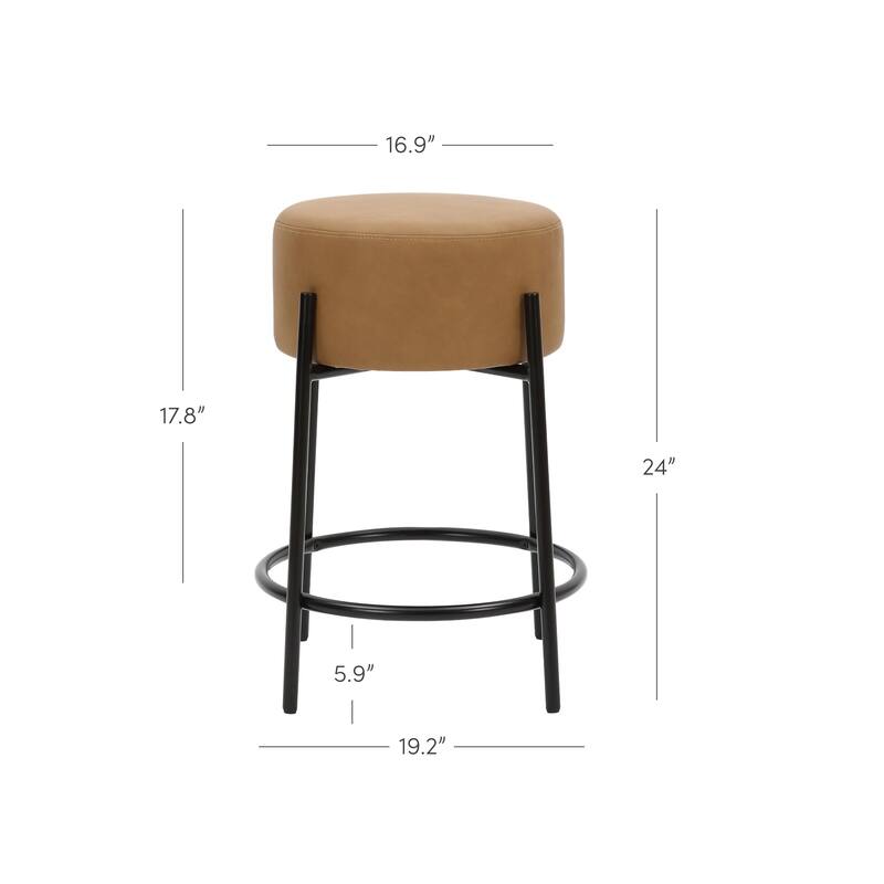 Isaac Modern Backless Metal Round Bar Stool with Boucle Padded Seat and Metal Base