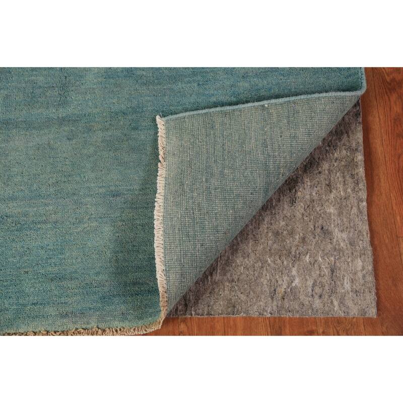 Gabbeh Modern Rug Hand-Knotted Stripe Blue Wool Carpet - 3'10" x 5'10"