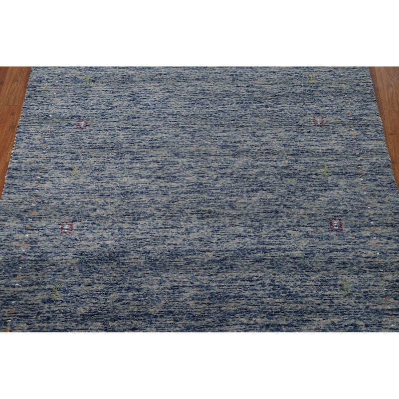 Blue Gabbeh Oriental Rug Hand-Knotted Wool Carpet - 4'0" x 5'10"