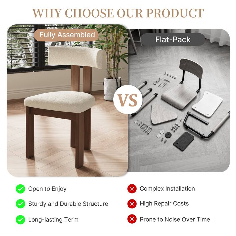 Mid-Century Fully Assembled Wood Dining Chairs Set of 2,White & Walnut Side Chairs, Modern Kitchen Chairs