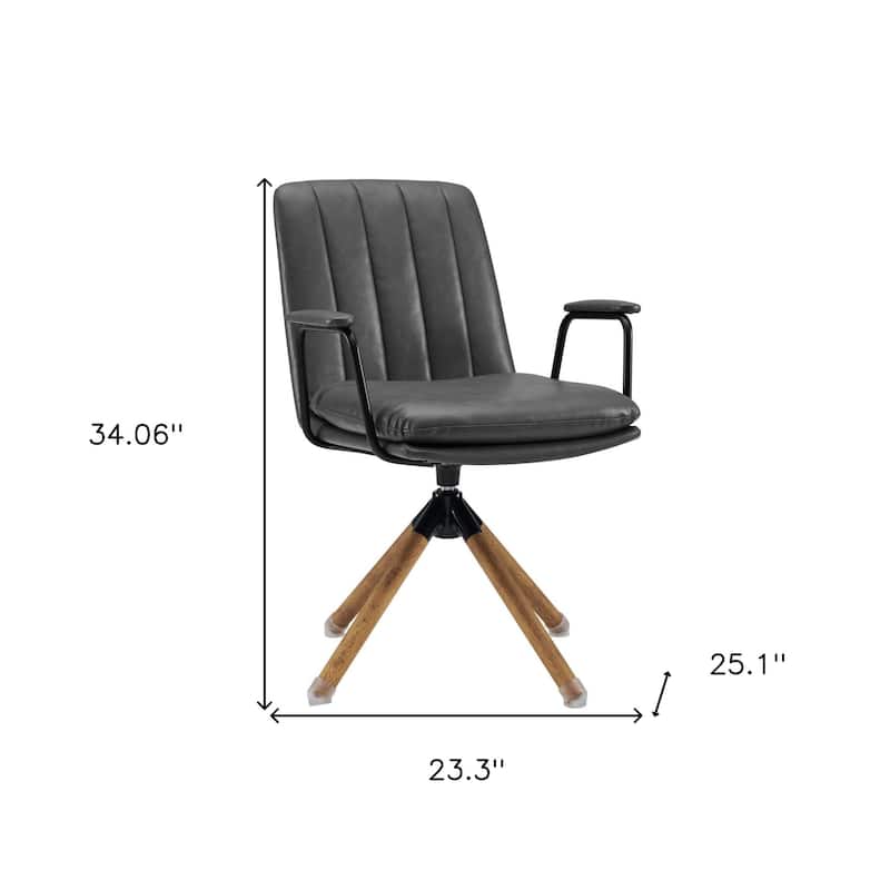 HomeRoots 23" Gray And Natural Faux Leather Swivel Arm Chair - 23.3' X '34.06' X '25.1