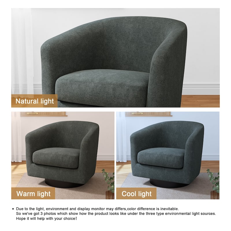 2 Set Chenille Swivel Barrel Chairs Upholstered Armchairs For Living Room