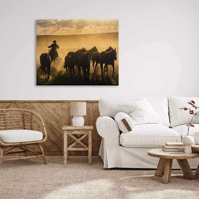 Stupell Cowboy & Horses at Sunset Canvas Wall Art Design by PBurchettePhoto
