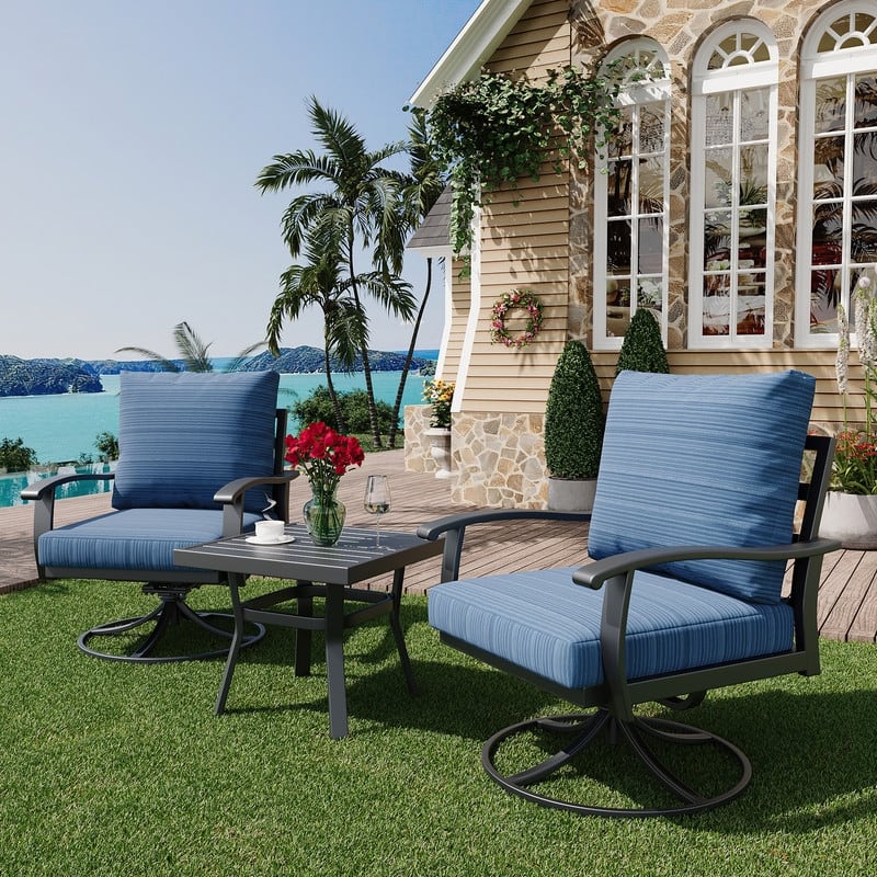 Erommy Patio Set: 360° Swivel Rockers, Sofa, Ottomans & Table – Outdoor Conversation Set for Poolside, Garden & Deck