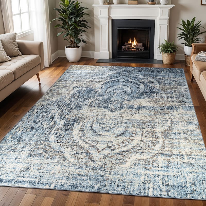 Superior Sabelle Non Slip Modern Medallion Foldable Washable Area Rug