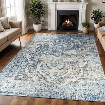 Superior Sabelle Non Slip Modern Medallion Foldable Washable Area Rug