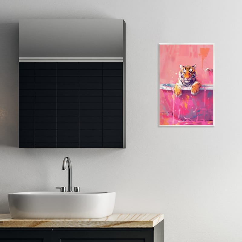 Stupell Bright Bathing Tiger in Tub Wall Plaque Art Design By LSR Design Studio