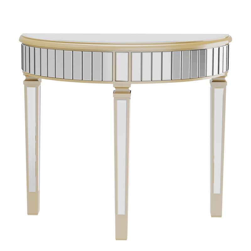 Silver Mirrored Half Moon Console Table Sofa Table - 35.4x31.6 inch