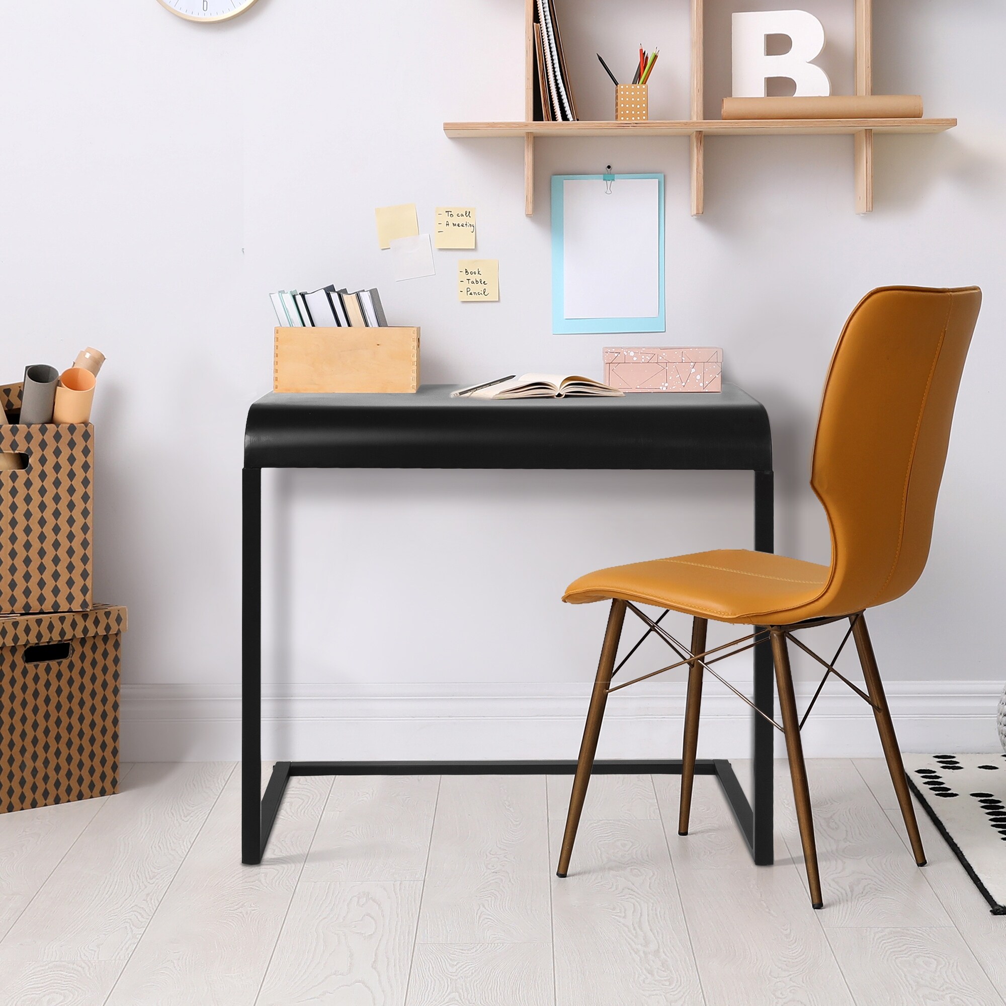 American Art Decor Black Portable Compact C Shaped Desk