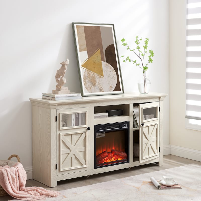 Modern Farmhouse TV Media Stand with 18" fireplace insert