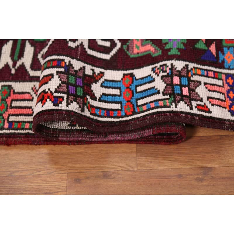 Wine Red Tribal Anatolian Turkish Runner Rug Hand-Knotted Wool Carpet - 3'7"x 14'1"