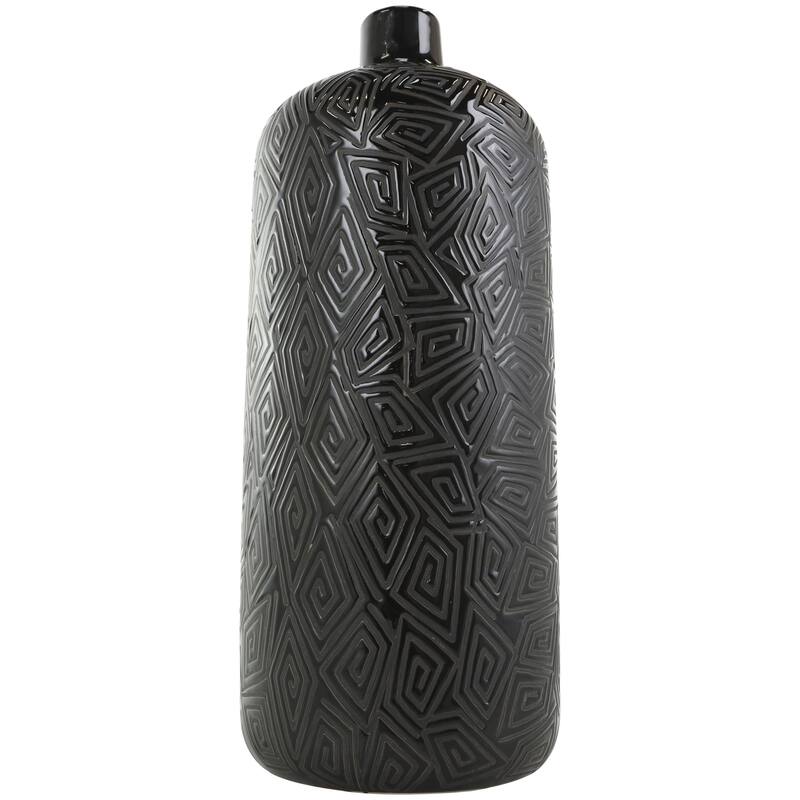 Ceramic Decorative Vase with Geometric Etchings - Black - Roche River Decor