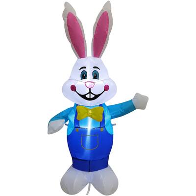 Fraser Hill Farm 3.5-Ft. Tall Smiling Easter Bunny, Outdoor/Indoor Blow Up Spring Inflatable with Lights - 3.5 ft.