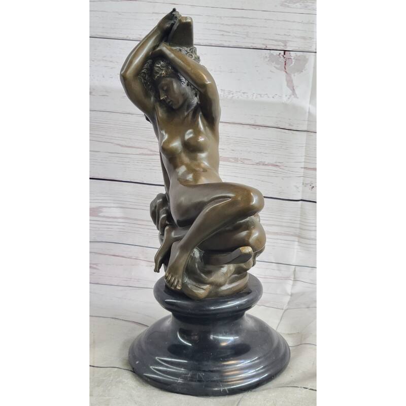 Diana On A Crescent Moon By Séraphin Denécheau Bronze Sculpture On Marble Base