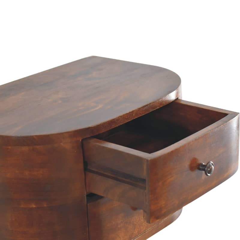 HomeRoots 18" Brown Solid Wood Round Two Drawer Floating Nightstand