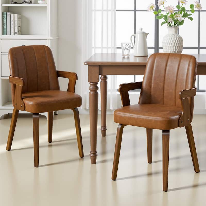 Mid-century Modern Upholstered Dining Chairs Bentwood Side Chairs with Armrests - 34.3"H x 19.9"W x 22.1"D