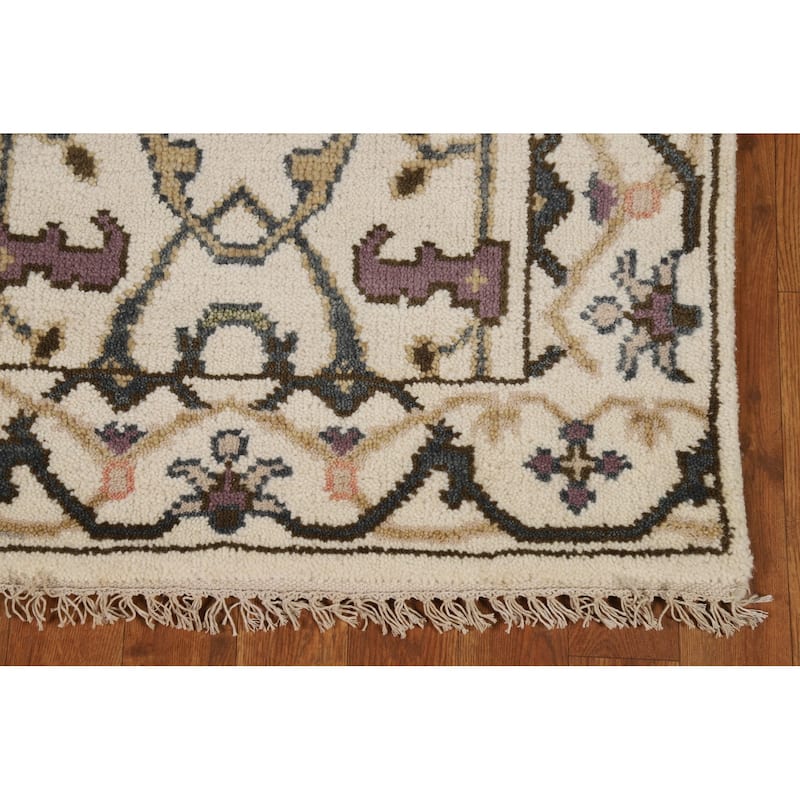 All-Over Ivory Oushak Indian Runner Rug Hand-Knotted Wool Carpet - 2'7"x 8'0"