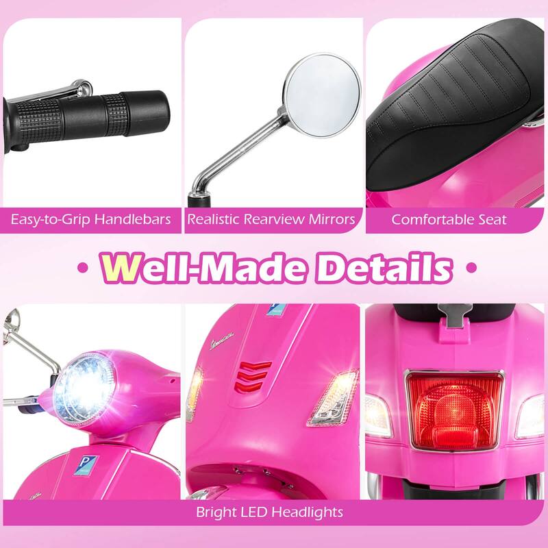 Costway Licensed VESPA 12V Kids Electric Motorcycle with Music Horn - See Details