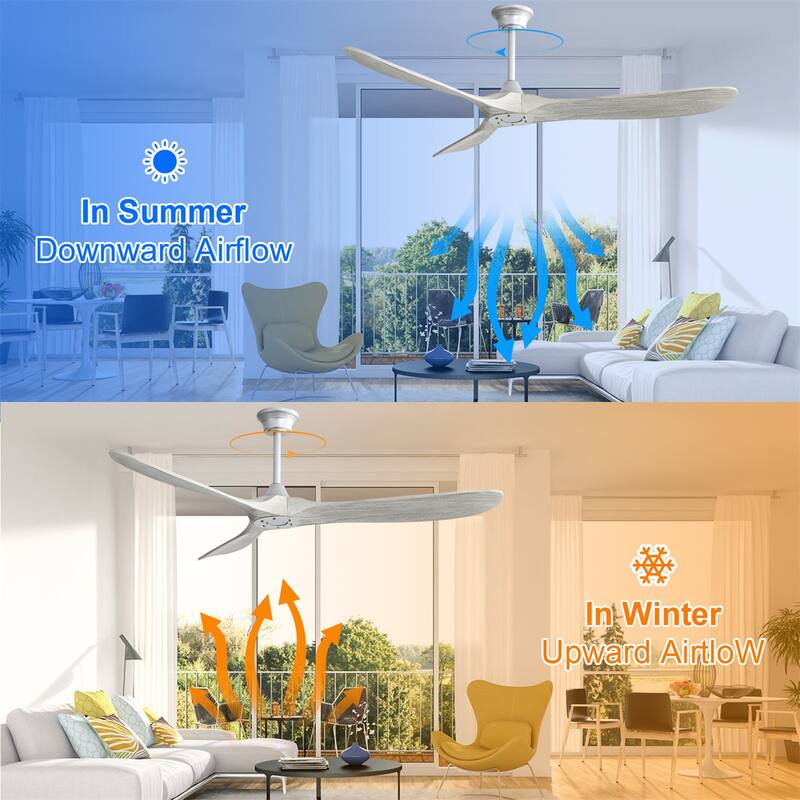 52''/60" Large Ceiling Fan without Lights, Remote Control and Reversible Motor Included, 3 Wood Blades