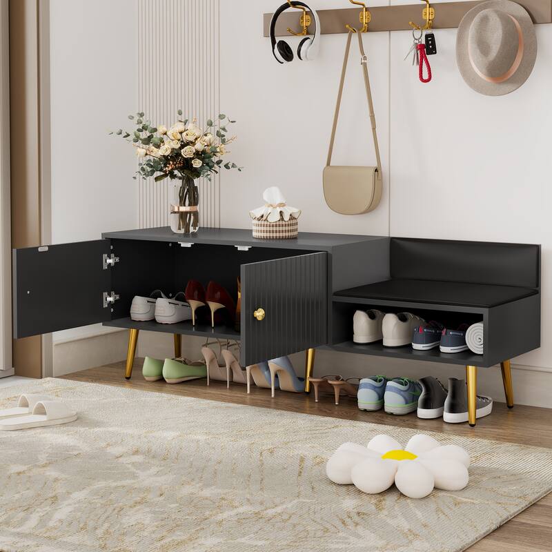 Modern Shoe Storage Bench with Hidden Storage and Upholstered Cushions for Bedside Living Room and Entryway