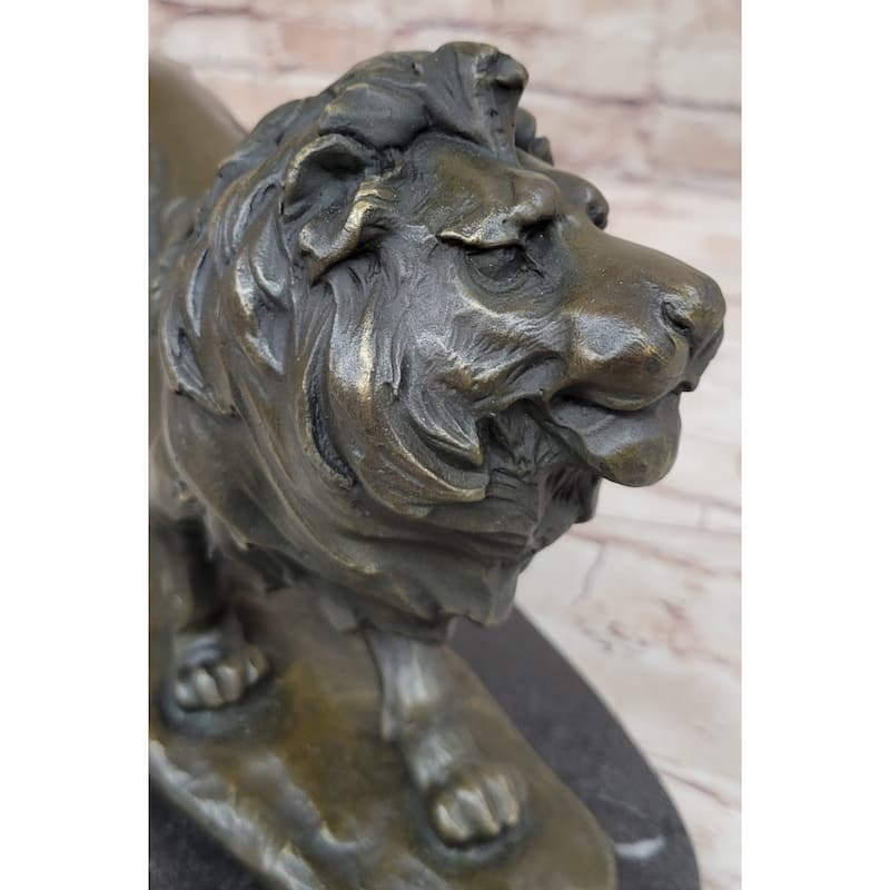 Signed African Male Imitative Lion King Of Jungle On Prowl Bronze Sculpture Art Deco Decor