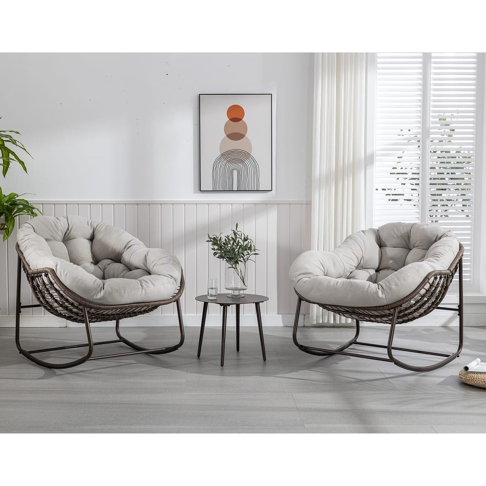 Patio Wicker Indoor & Outdoor Rocking Chair with Cushion