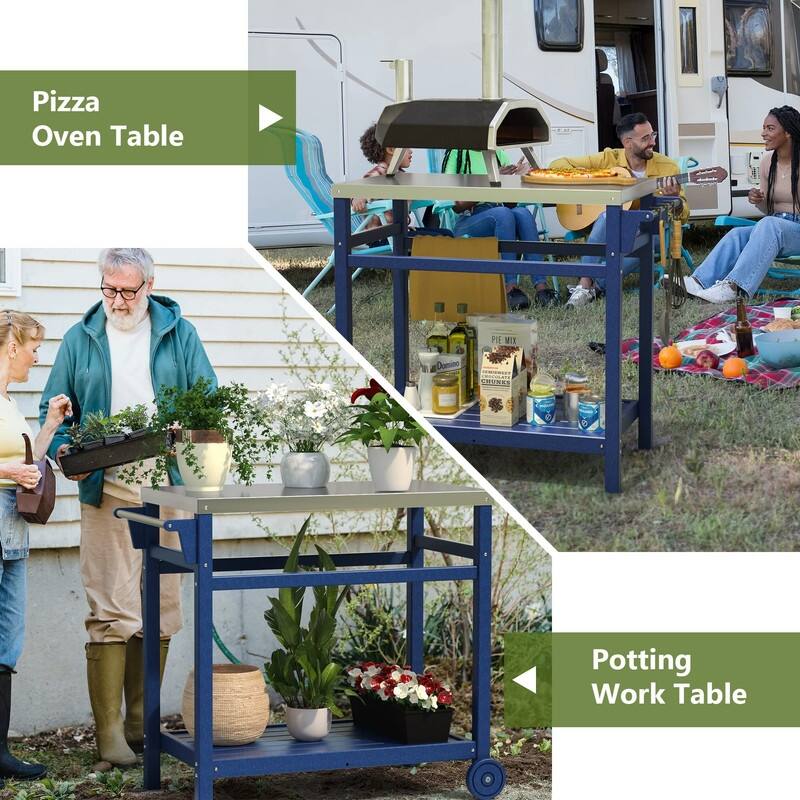 TORVA HDPE Portable Outdoor Grill Table,Grill Cart with Stainless Steel Top&3-Shelf Storage for BBQ Prep Table - N/A