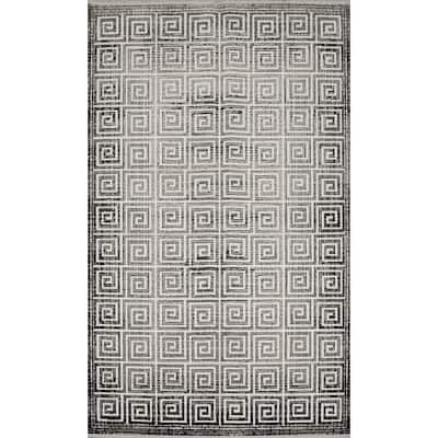 Machine Made Oriental Polyester Carpet Modern All-Over Greys & Charcoal Modern Area Rug - 7' 5'' X 5' 2''