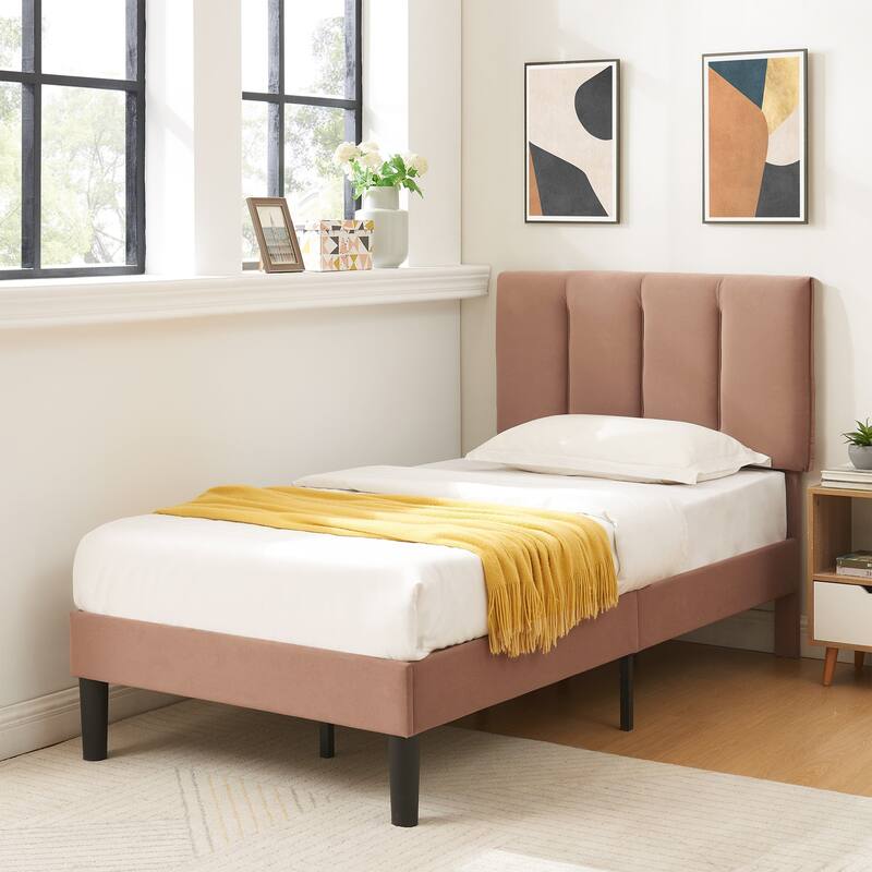 VECELO Tufted Upholstered Platform Bed Frame with Adjustable Height Headboard Twin/Full/Queen Size Beds