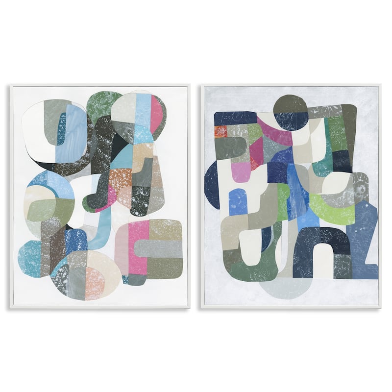 Stupell Retro Pastel Geometrics Framed Giclee Art Design By Coco Good (Set of 2) - 11 x 14 - White