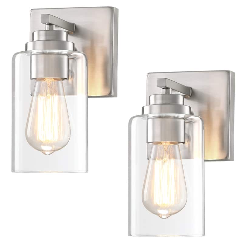 2-Light Dimmable Bath Vanity Light Wall Sconce Glass Shade(Set of 2)