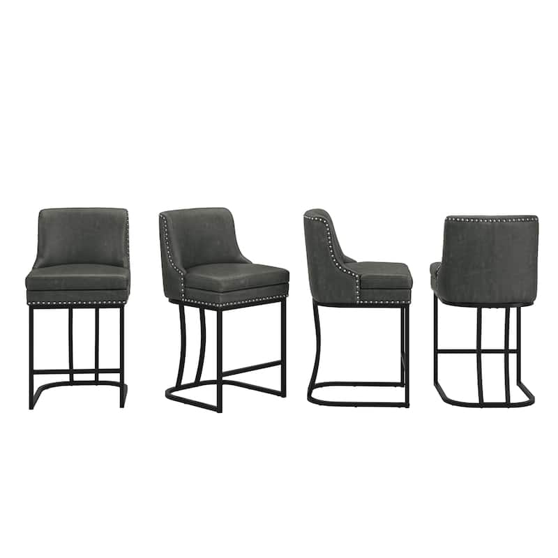 26" Modern Metal Barstools Set of 4 Upholstered Counter Height Bar stools with Back and 6" Thick Cushion for Kitchen Island