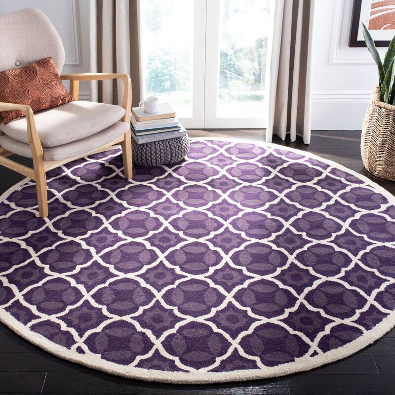 SAFAVIEH Handmade Chatham Kader Modern Moroccan Wool Rug - 7' Round - Purple/Ivory