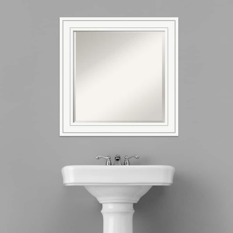 Beveled Wood Bathroom Wall Mirror - Craftsman White Frame