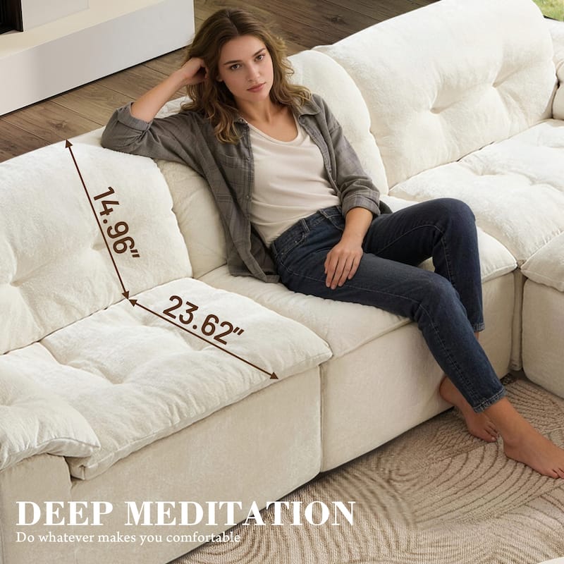 Rossetta L-Shaped Modular Chenille Cushioned Extreme Comfort Sofa with Detachable Backrest and Armrests, 1 Removable Ottoman