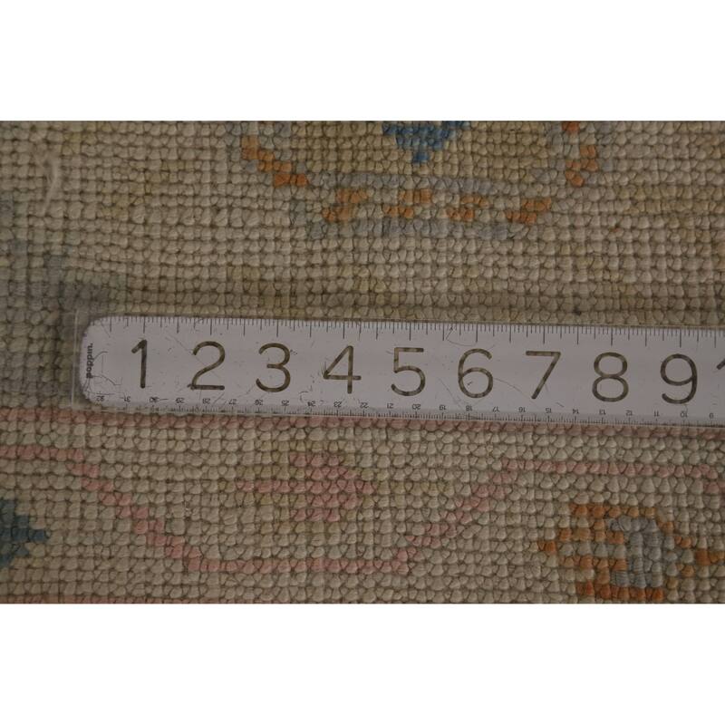 Hand Knotted Oriental 100% Wool Carpet Transitional All-Over Beige & Ivories Oushak Area Rug - 12' 8'' X 9' 6''