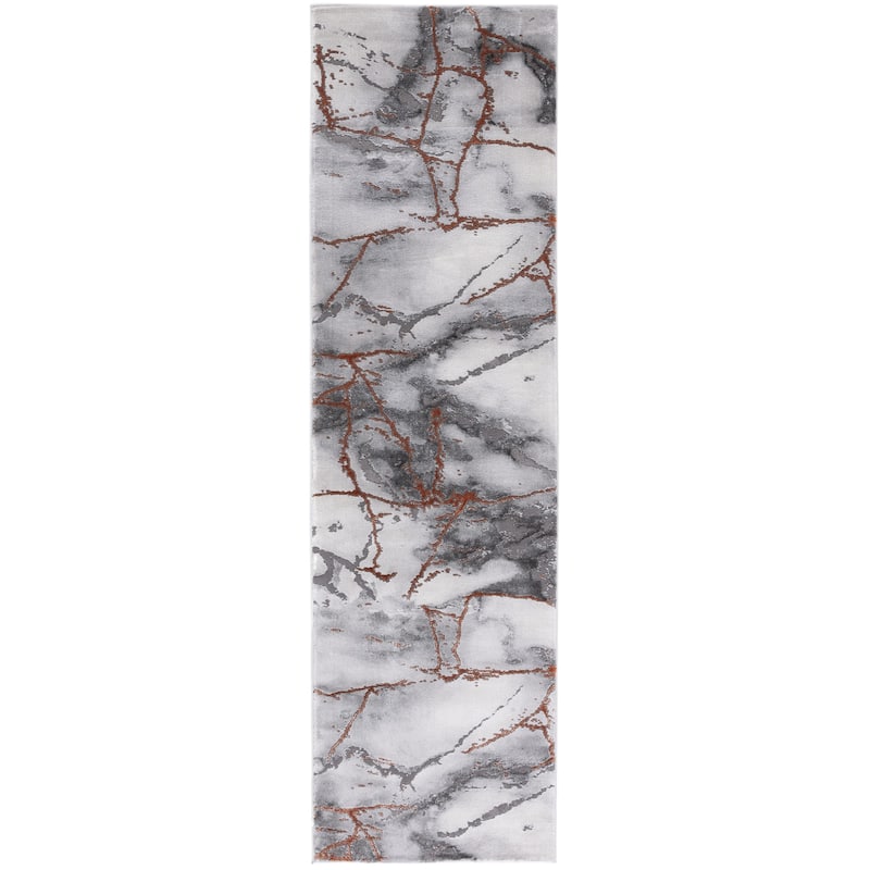 SAFAVIEH Craft Miyase Modern Abstract Rug - 2'3" x 14' Runner - Grey/Orange