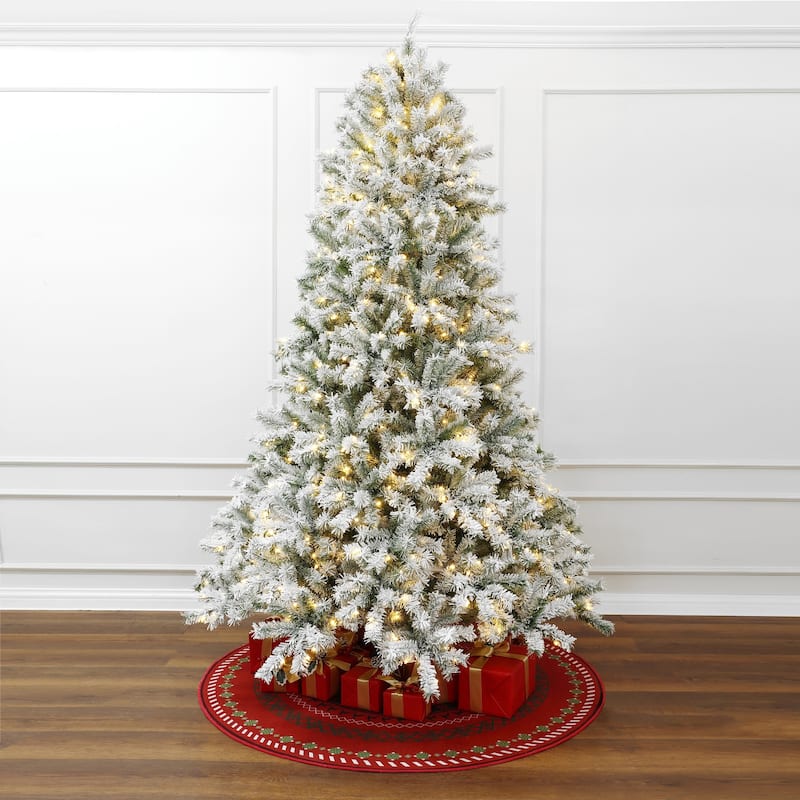 7.5Ft Pre-Lit Hinged Snow Flocked Full Fir Artificial Christmas Tree with 8 Lighting Modes - 90" H x 61.8" Diameter
