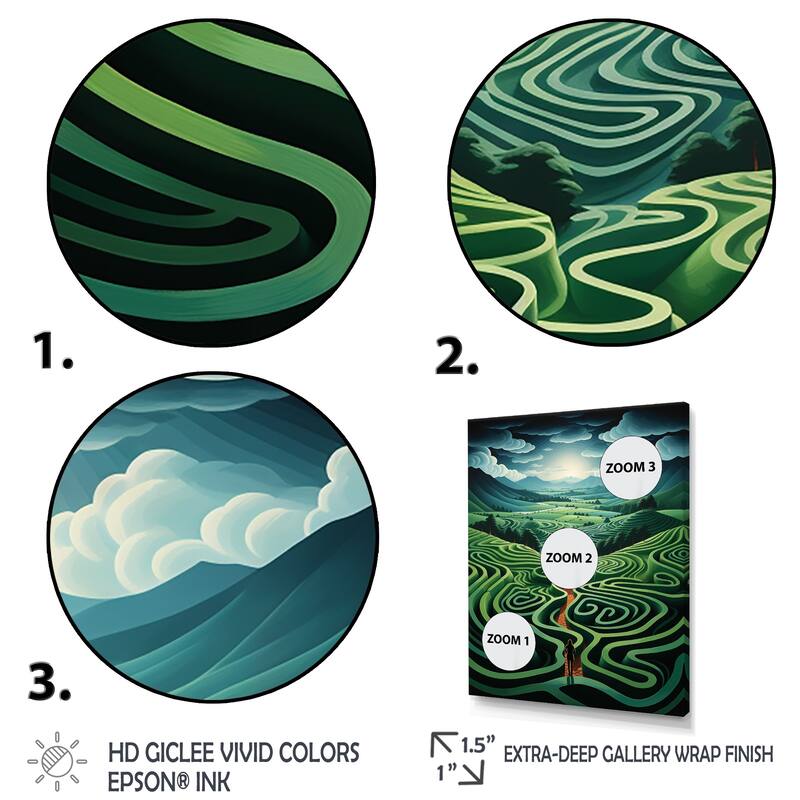 Designart "Emerald Maze Surreal Illusions" Surrealism Green Wall Decor - Modern Entryway Framed Wall Art Print