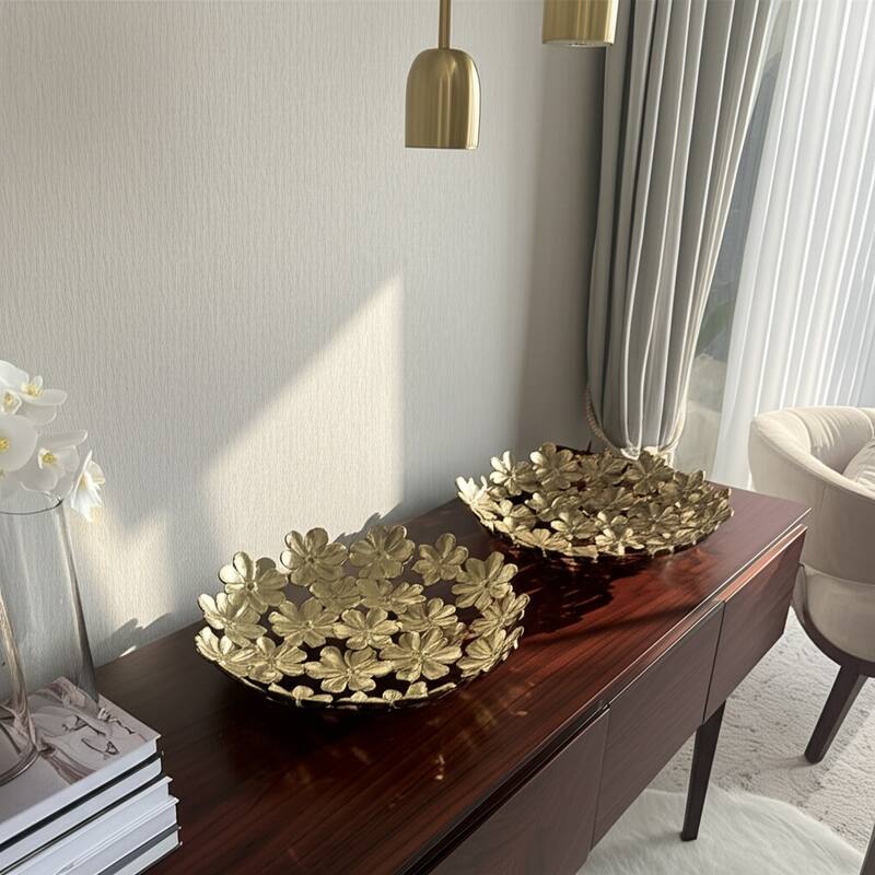 Aluminum Decorative Vase Floral Openwork Design Glam Style Modern - Gold - 18" x 17.5" x 3.75"