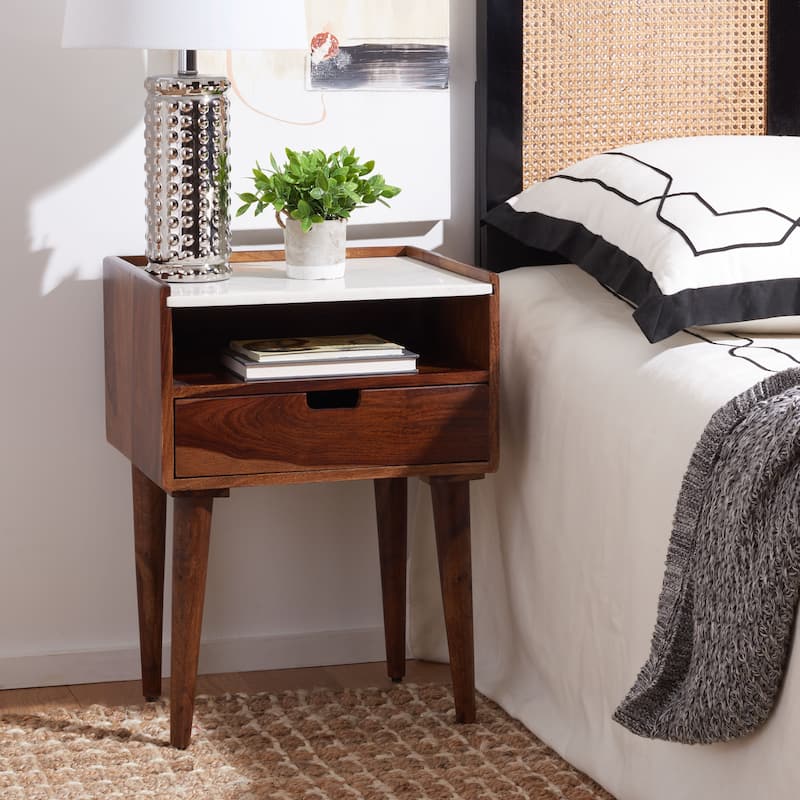 SAFAVIEH Hana Modern 1-Drawer Nightstand - Walnut/White