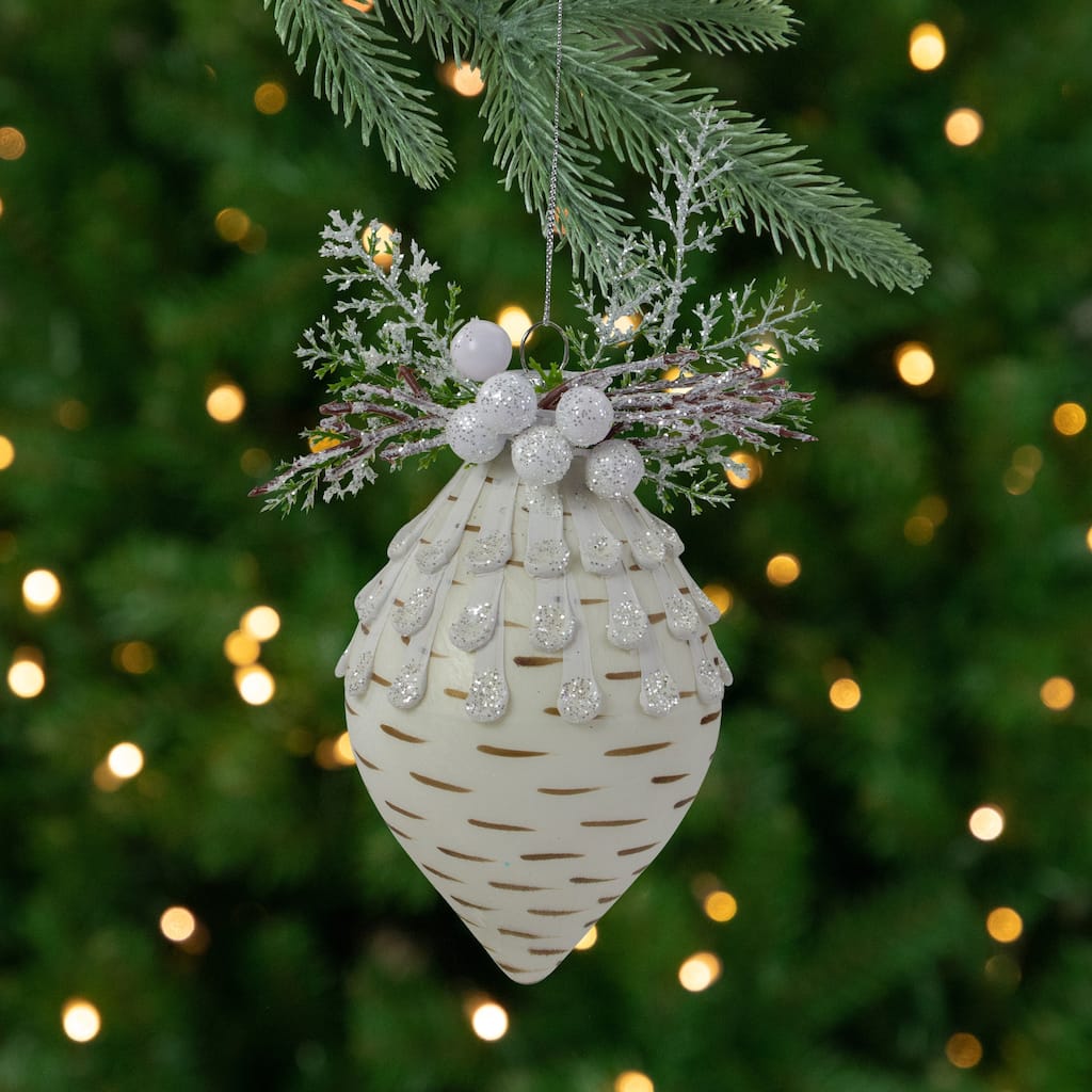 5" Cedar and Berries White Finial Christmas Ornament
