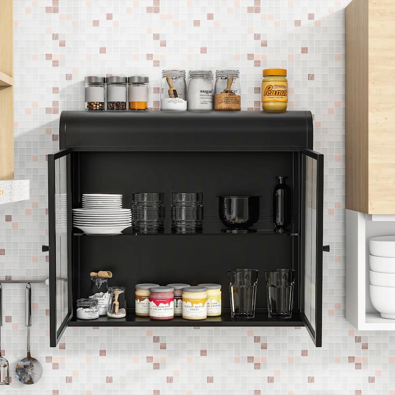 Versatile Wall-Mounted Metal Cabinet with Tempered Glass Doors and Shelves for Various Rooms