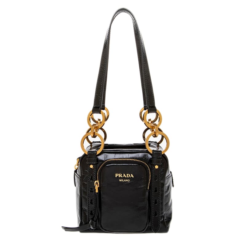 Prada Dangle Mini Leather Tote - Black