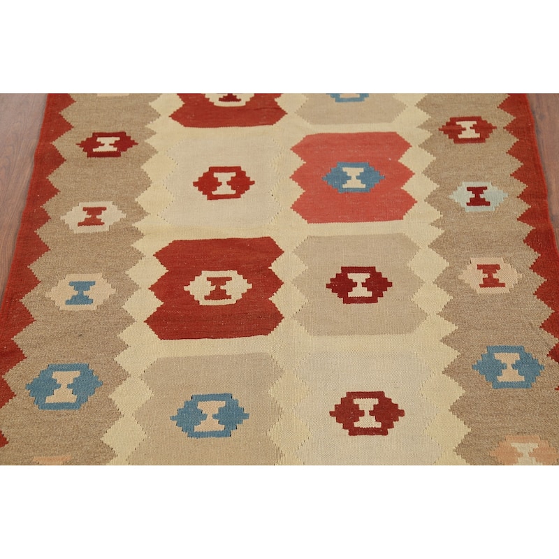 Hand-Woven Geometric Kilim Persian Accent Rug Handmade Wool Carpet - 3'2"x 4'11"