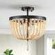 preview thumbnail 1 of 6, 3-Light Black Finish Natural Wood Beaded Semi Flush Mount Black